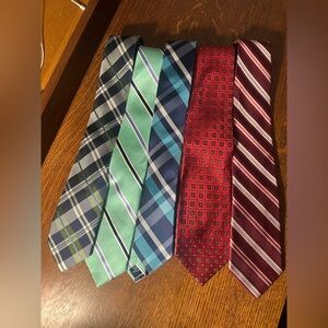 Lot of 5 Men’s Neck Ties - Blue, Green, Red, Burgundy~Striped, Plaid